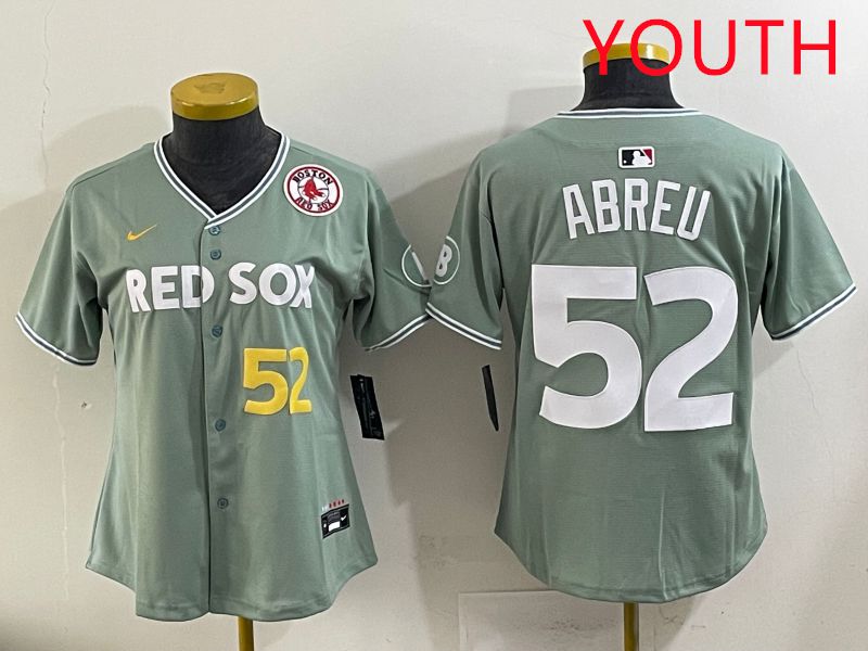 Youth 2025 Boston Red Sox 52 Abreu Light Green Joint Name Nike MLB Jersey style 6